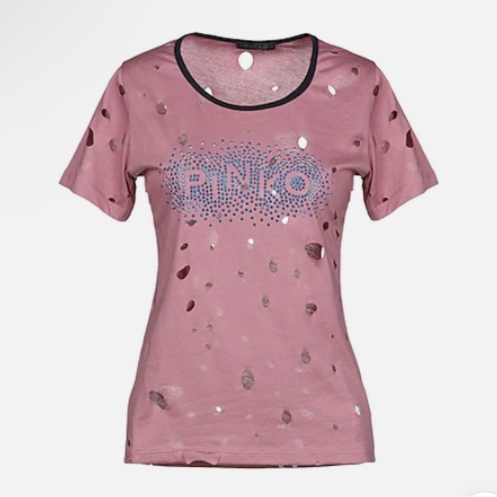 PINKO Distressed Big Holes Logo T-Shirt | NWT | Medium